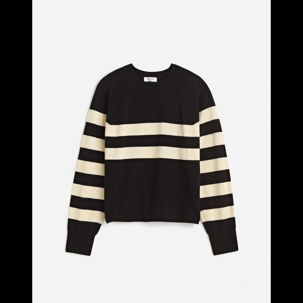 Madewell Black and Cream Striped cashmere Crewneck Sweater